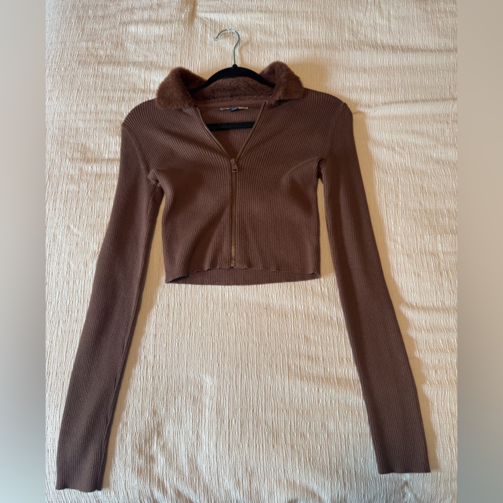 American Eagle Outfitters Ribbed Jacket with Faux Fur
